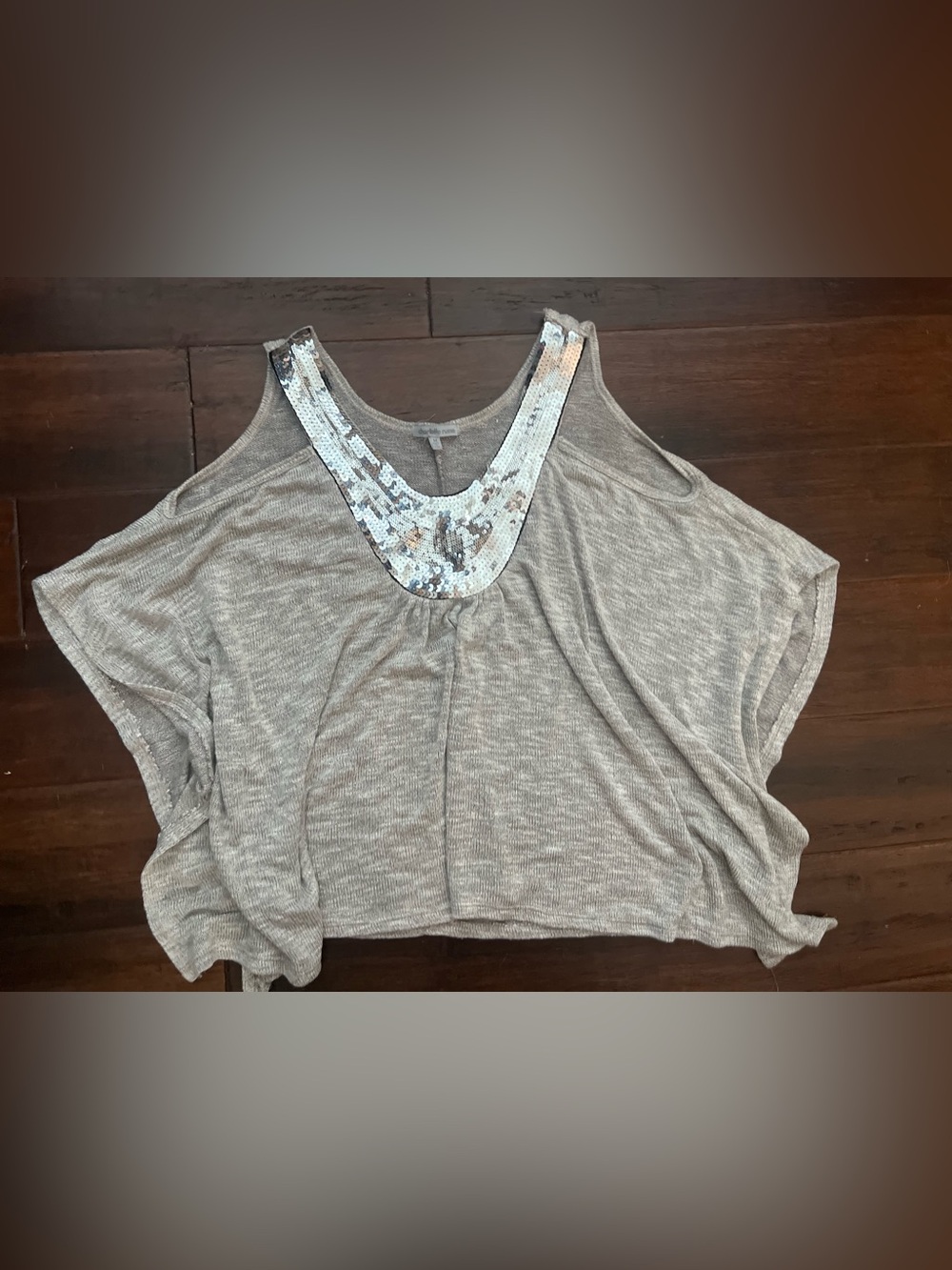 Charlotte Russe Taupe Sequin-Trim Scoop Neck Tank
